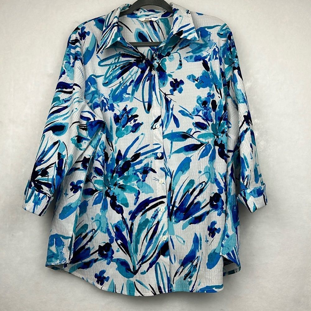 ALIA Button Up Shirt Women's Plus Short Sleeve Floral Print Sz 20W boho